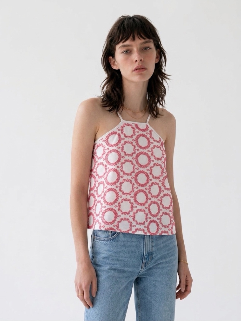 Banana Republic Pink and White Patterned Halter Cami